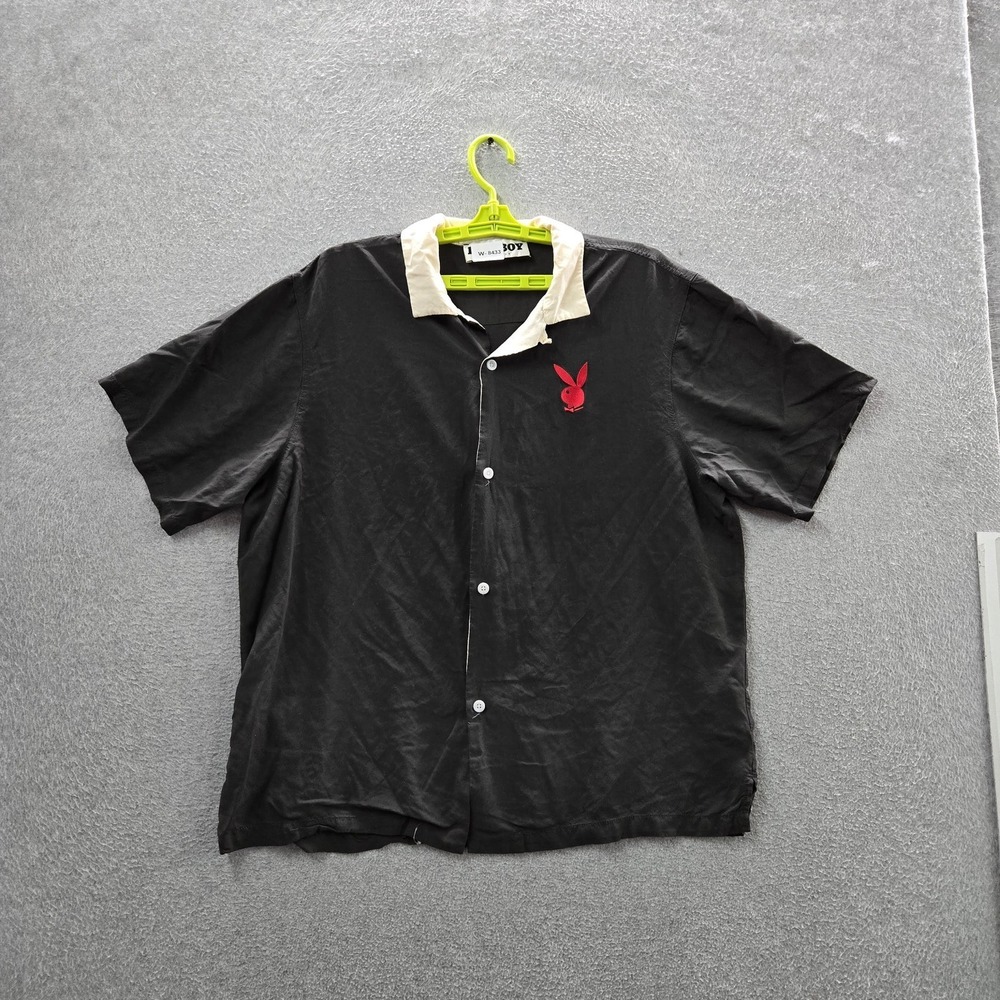 Playboy‎ By Pacsun Men Button Up Shirt L Black Playboy Bunny Casual Shirt